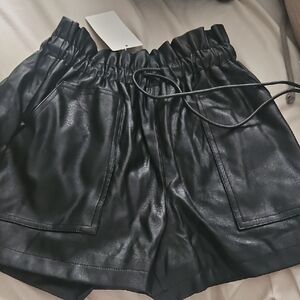 Black Faux Leather Women's Shorts